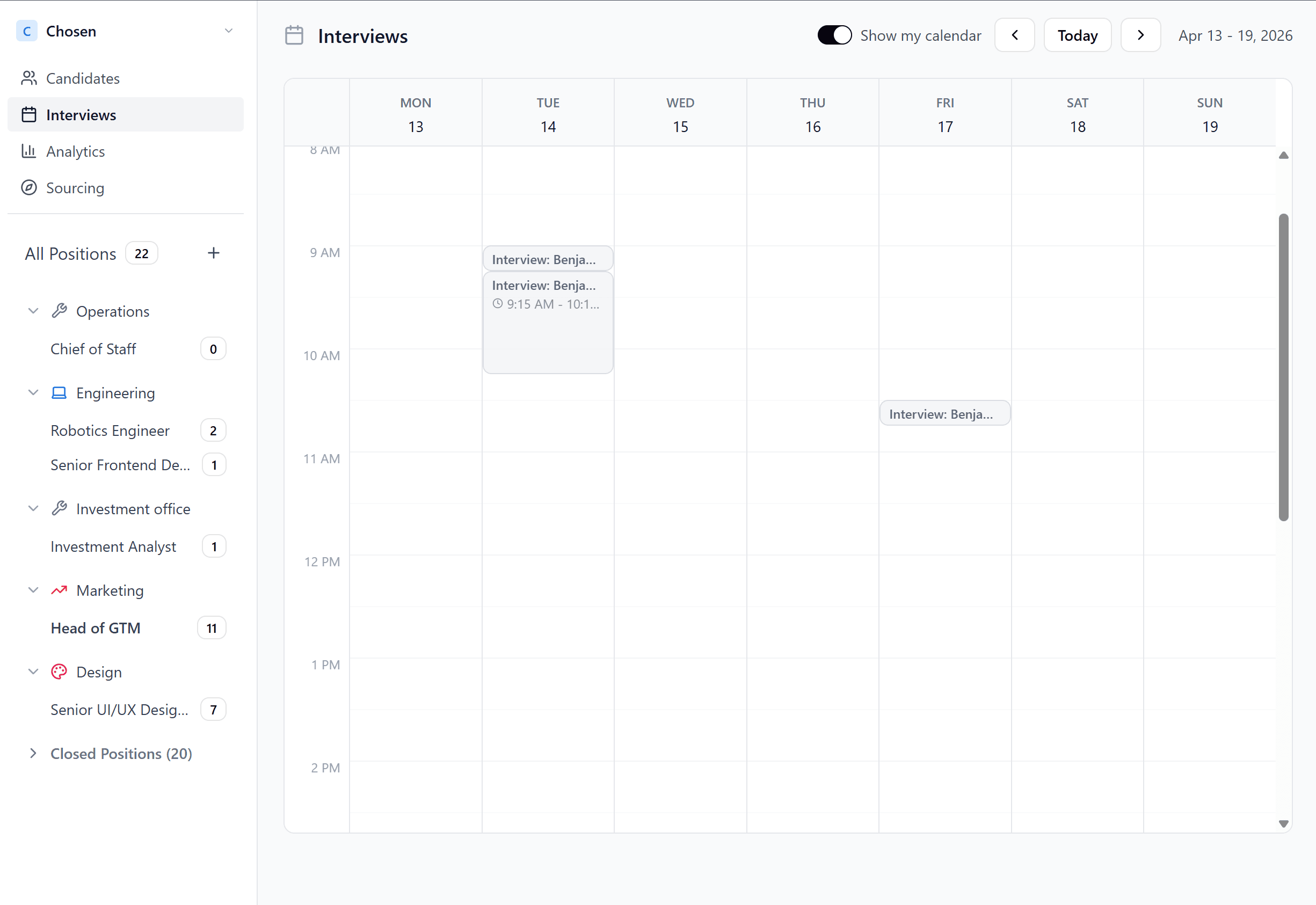 Scheduling Agent inside Chosen HQ