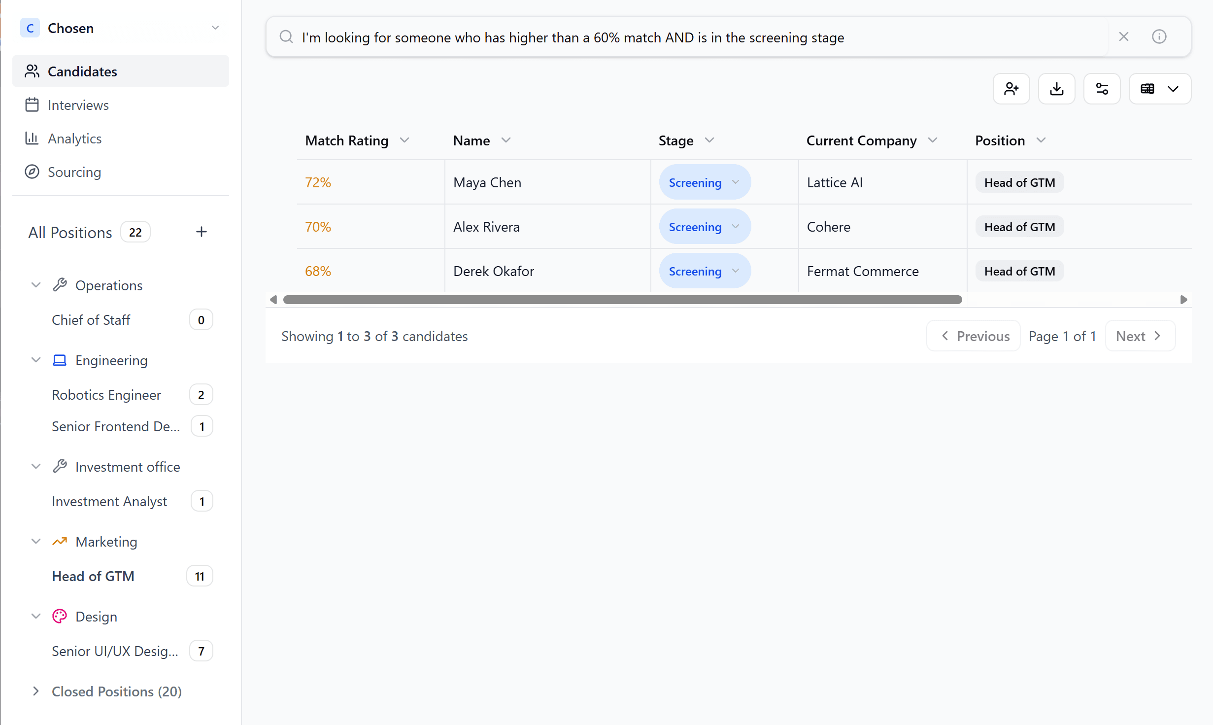 Match Rating inside Chosen HQ