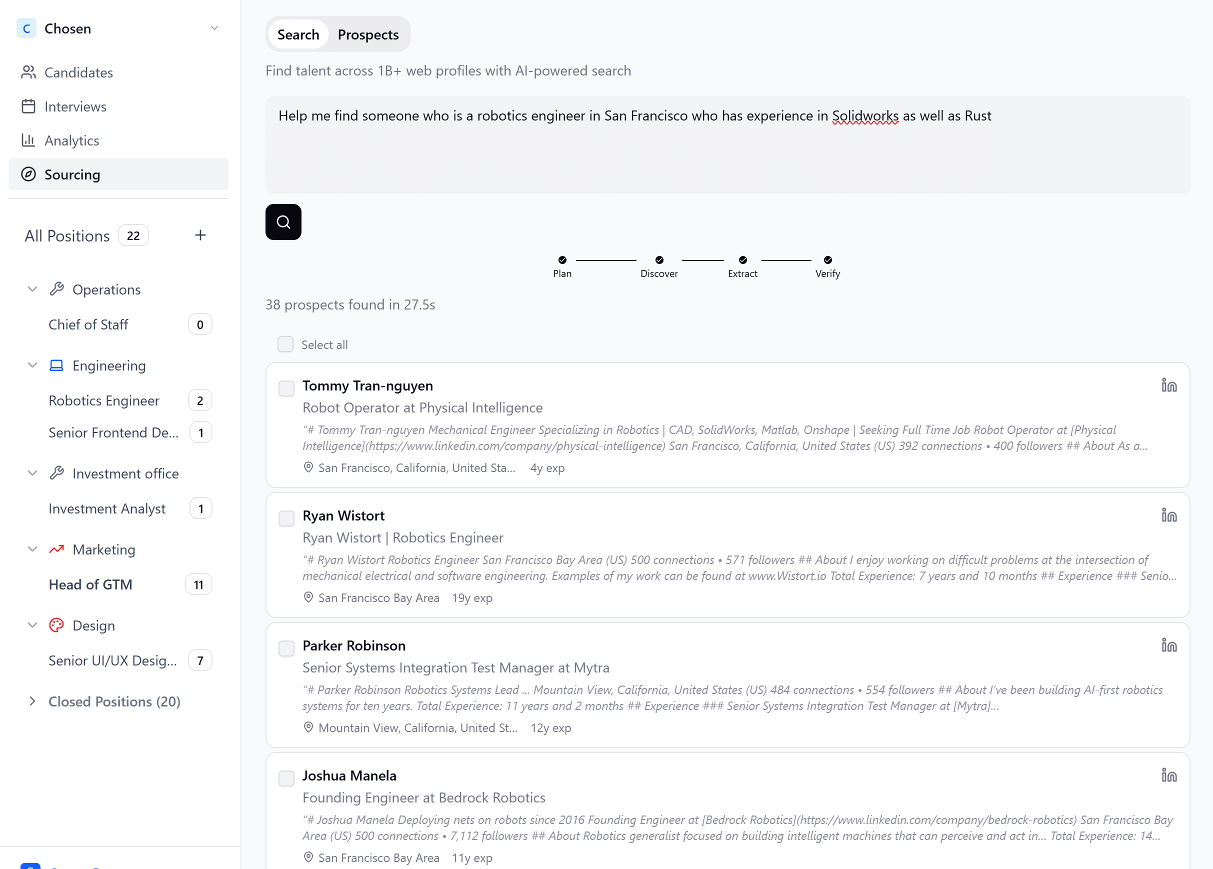 Sourcing Agent inside Chosen HQ